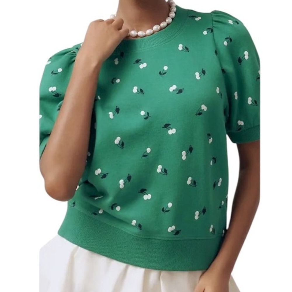 NWT Anthropology Maeve Puff-Sleeve Sweatshirt Tee 🍒